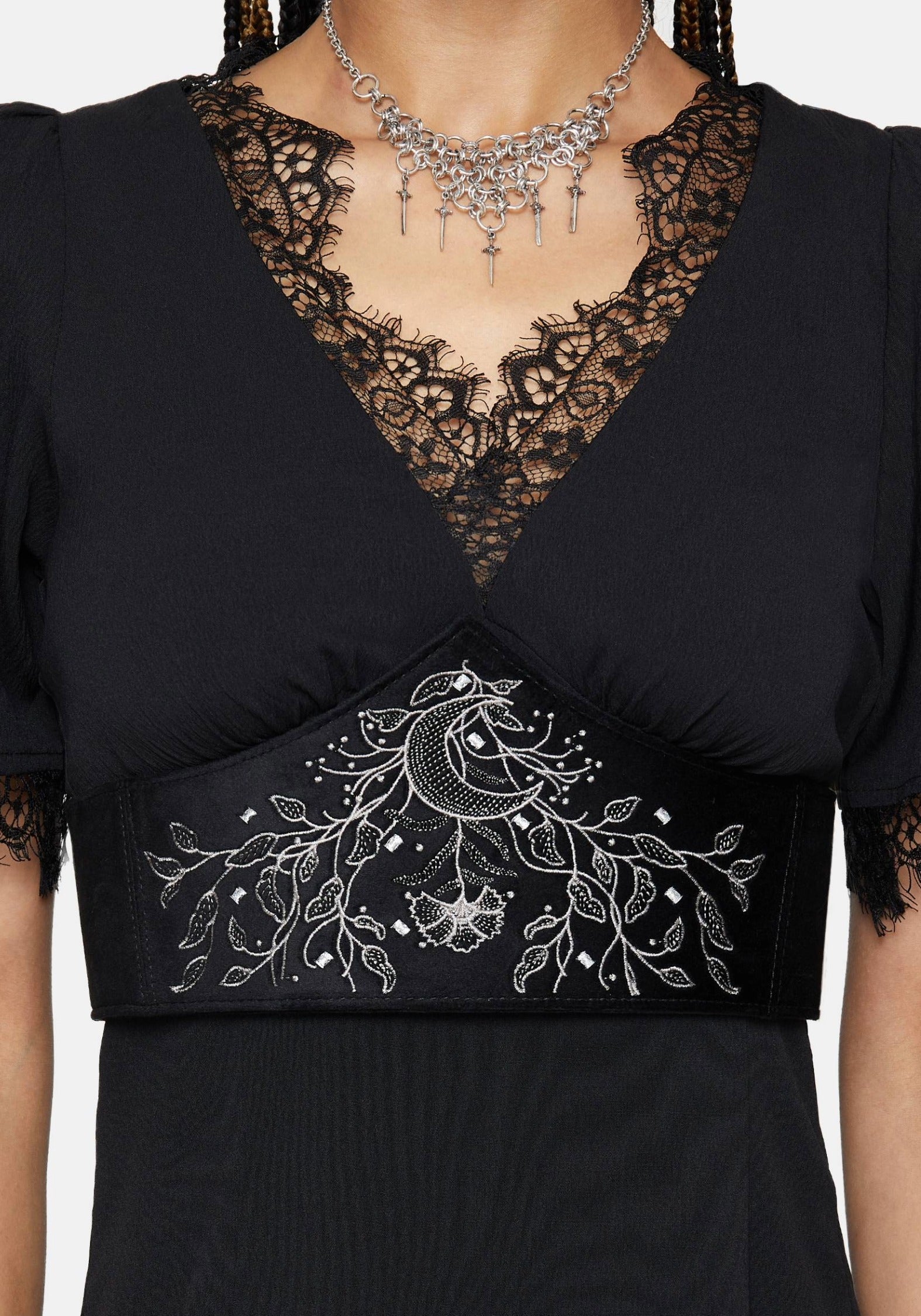 Celestial Embroidered Waist Belt – Gothic Star & Moon Corset Belt